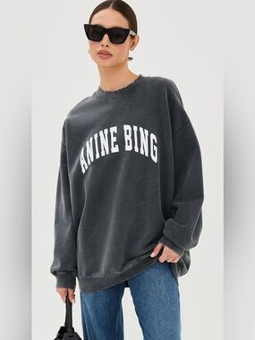 AITHENTIC anine bing Tyler grey crew neck sweatshirt washed black